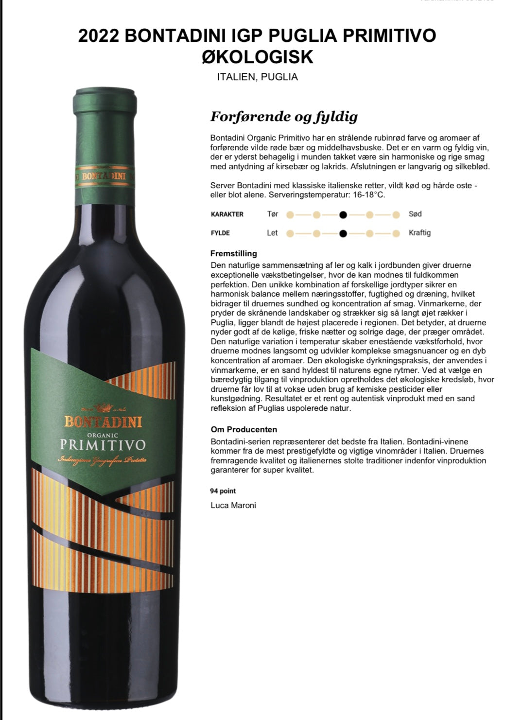 BONTADINI IGP PUGLIA PRIMITIVO ØKOLOGISK